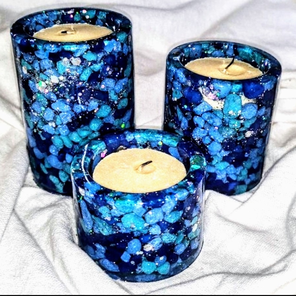 Blue Mosaic Candle Holders